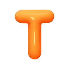 letter T. letter sign orange soft color. Realistic 3d design in cartoon balloon style. Isolated on white background. vector illustration