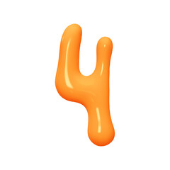 Fototapeta premium Number 4. Four Number sign orange soft color. Realistic 3d design in cartoon liquid paint style. Isolated on white background. vector illustration