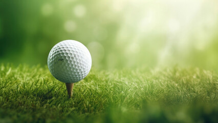 Fototapeta premium golf ball is sitting on a tee with a golf club in the background.