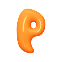 letter P. letter sign orange soft color. Realistic 3d design in cartoon liquid paint style. Isolated on white background. vector illustration