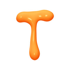Fototapeta premium letter T. letter sign orange soft color. Realistic 3d design in cartoon liquid paint style. Isolated on white background. vector illustration