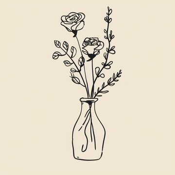 recommend clip art: Rose flower vase sketch drawing plant.