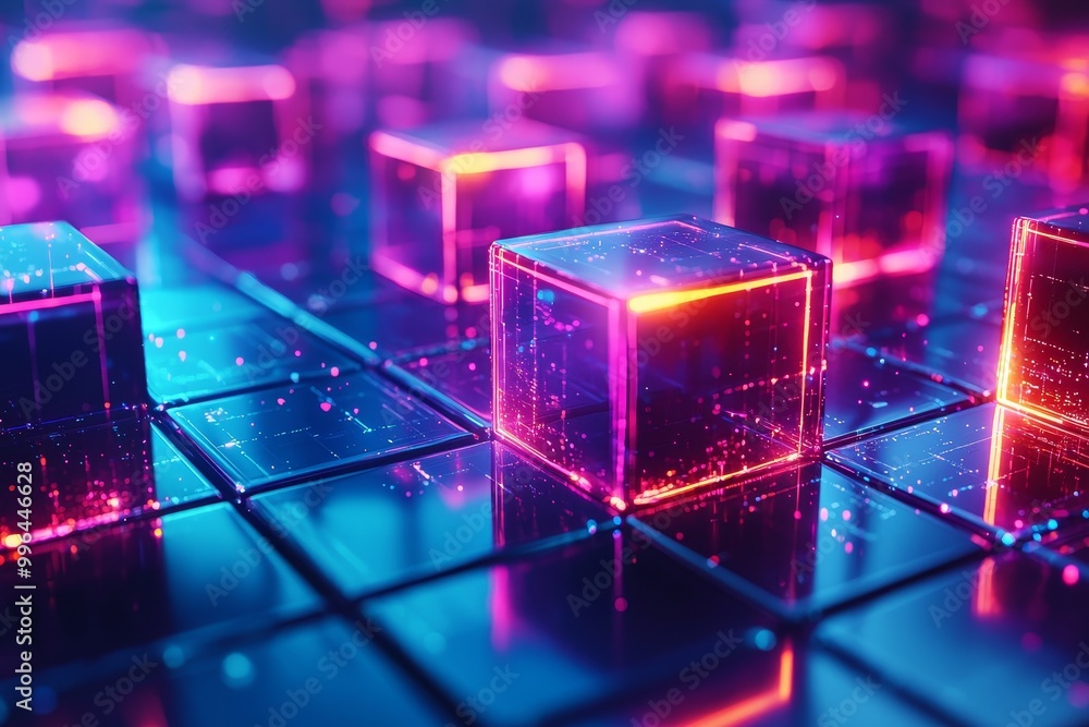 Poster stock abstract digital background with virtual space and blockchain theme