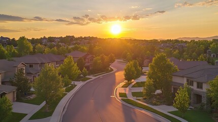 Golden Hour Sunset Over a Suburb