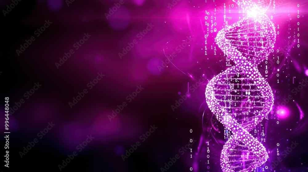 Aufkleber abstract representation of dna structure with colorful lights on a dark background.
