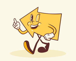 Cute Vector Geometric Arrow Character Illustration. Groovy Cartoon Cursor Shape with Funny Face Expression. Kids Style Forward Education Personage Geometry Figure Mascot Isolated