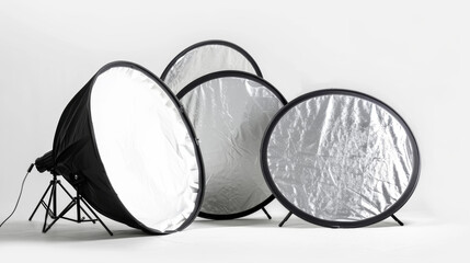 Reflectors for bouncing and redirecting light isolated on white background