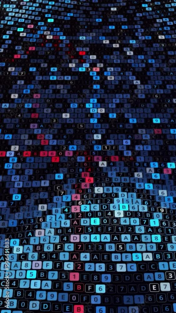 Poster abstract motion waving texture with numbers and letters replacing each other. animation. cyber or te