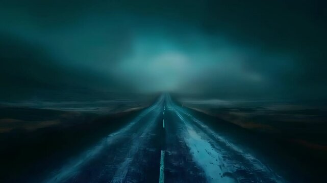 Video recreation of a lost highway road a cloudy cold day	