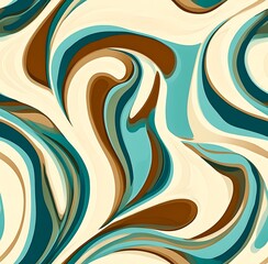 Fototapeta premium Groovy 70s retro design with a teal, brown, and black swirl pattern