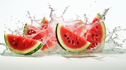 Splash of water and watermelon part on white background. Neural network ai generated art