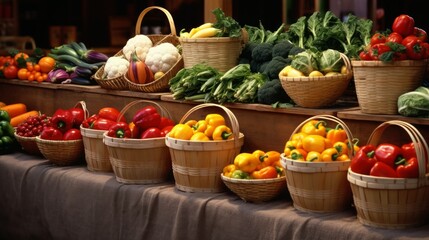 Fototapeta premium Fruits and vegetables at a farmers market. Neural network ai generated art