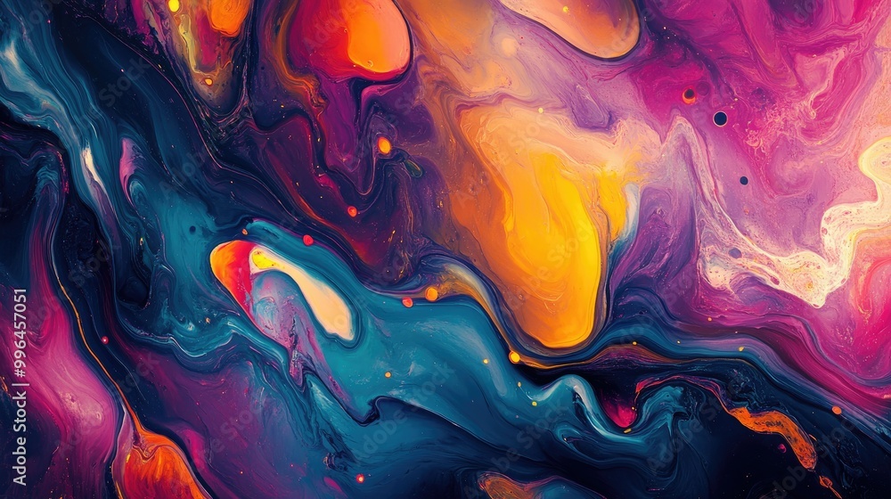Poster abstract fluid art pattern with swirling shapes and vibrant colors, perfect for a dynamic background