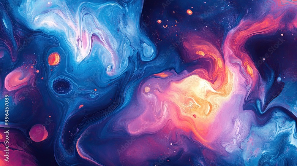 Poster abstract fluid art pattern with swirling shapes and vibrant colors, creating a sense of movement and