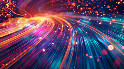 abstract dark background of light with stripes of colorful rays moving from the center