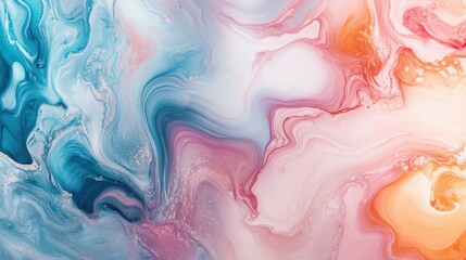 Abstract fluid pattern with marbled textures and soft, flowing colors.