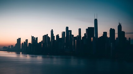 Obraz premium A time-lapse of a modern city at dawn, with the skyline silhouetted against the gradually brightening sky as the day begins to emerge 