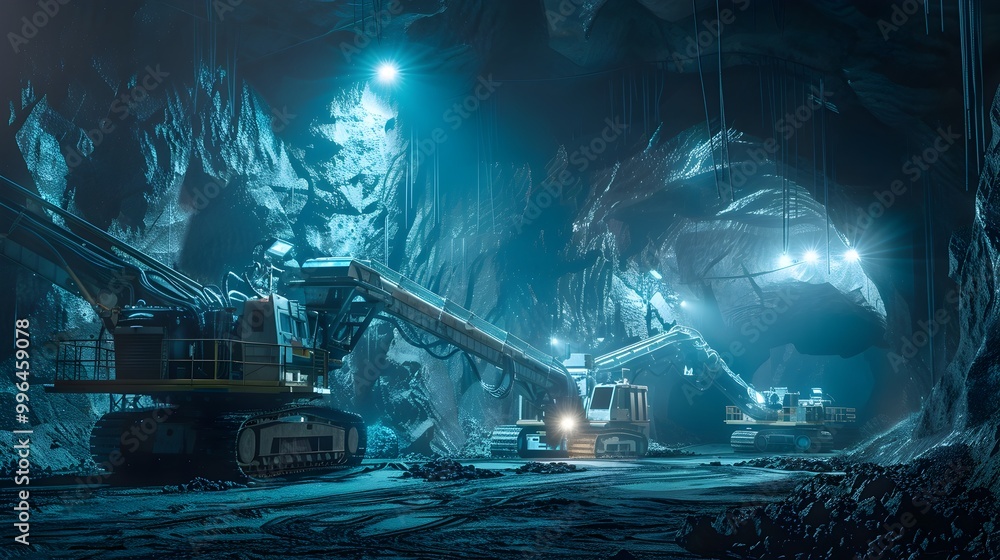 Aufkleber autonomous futuristic mining with ai driven drones and machines performing all tasks