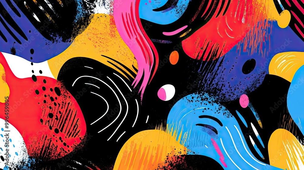 Poster abstract pattern with dynamic shapes and bold, bright colors, creating a sense of energy and movemen