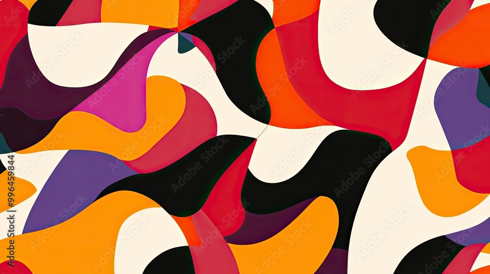 Poster abstract pattern with dynamic shapes and bold, bright colors, creating a sense of energy and movemen