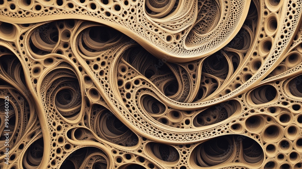 Poster abstract pattern with intricate lines and shapes, creating a sense of depth and complexity.