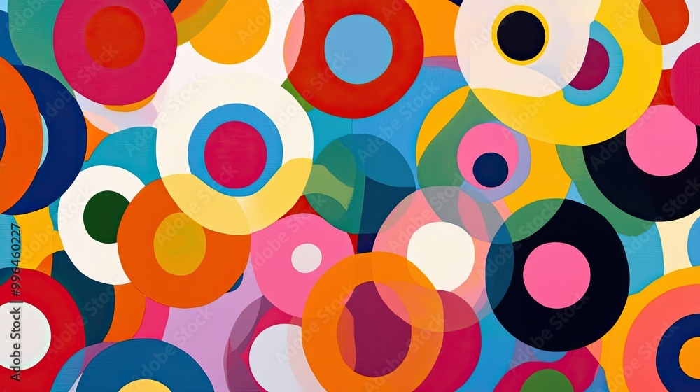 Aufkleber abstract pattern with overlapping circles and bright colors, playful and energetic.