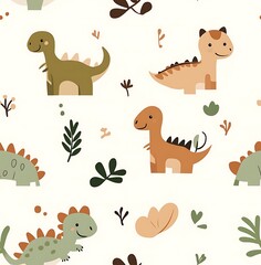 Naklejka premium Seamless Cute, simple cartoon pattern with dinosaurs