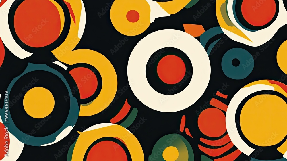 Aufkleber abstract pattern with overlapping circles and bright colors, playful and energetic.