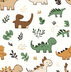 Seamless Cute, simple cartoon pattern with dinosaurs