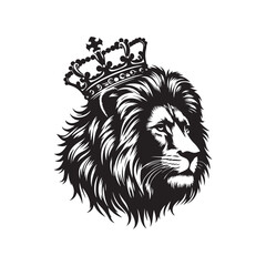 Obraz premium portrait of a lion with a crown silhouette on white background 