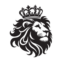 portrait of a lion with a crown silhouette on white background
