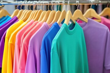 Fototapeta premium A rack of colorful shirts hanging on a clothesline