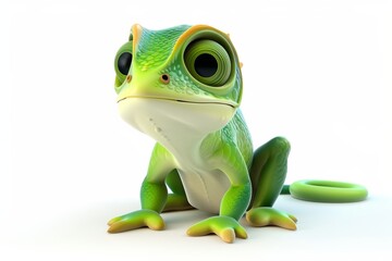 Obraz premium Cute green chameleon staring on white background
