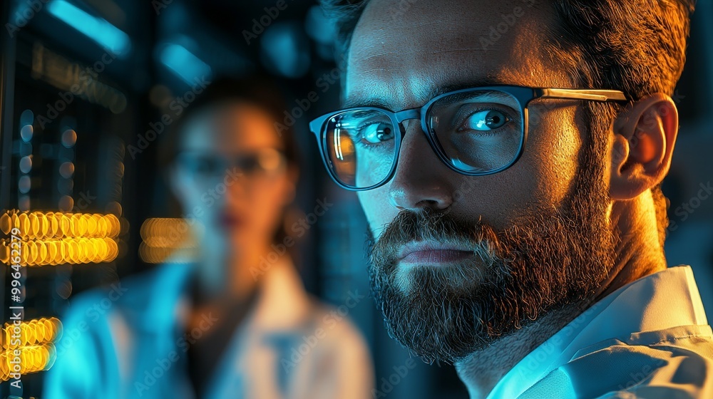 Aufkleber scientists work in a modern office of a technology company developing a quantum computer. science, t