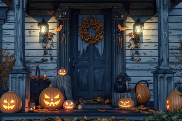 Obraz premium front porch with Halloween decorations Halloween decorations