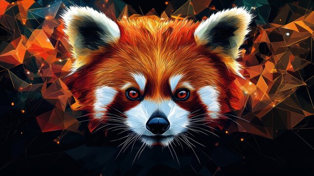 Geometric cubist red panda head with the face in a polygon abstract pattern