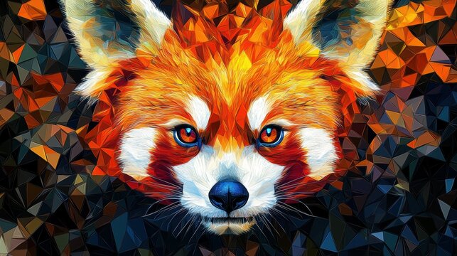 Geometric cubist red panda head with the face in a polygon abstract pattern