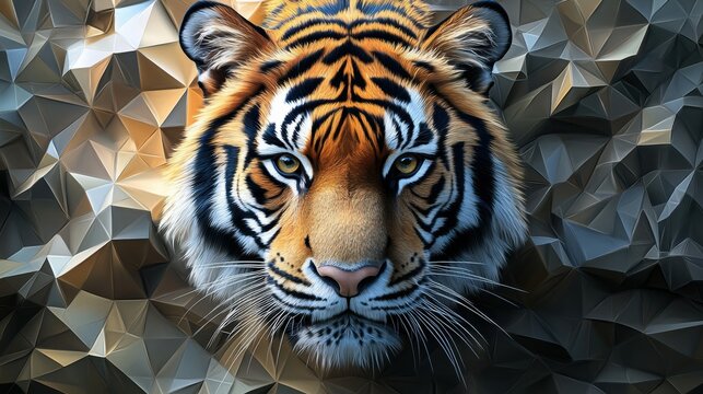 Geometric cubist tiger head with the face in a polygon abstract pattern
