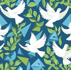 Obraz premium Seamless pattern featuring white doves