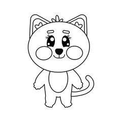Outline kawaii cute cat full height for children isolated on white background