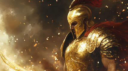 Obraz premium Achilles in a beautiful golden armor. Greek Mythology. Illustration