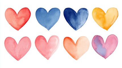 Fototapeta premium A series of colorful, hand-drawn hearts with sketchy outlines, arranged in a neat grid.