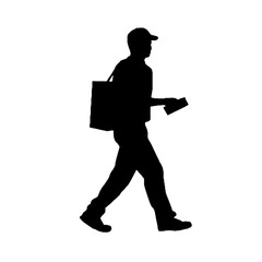 Silhouette of a Courier in Uniform Isolated on White Background – Vector Art