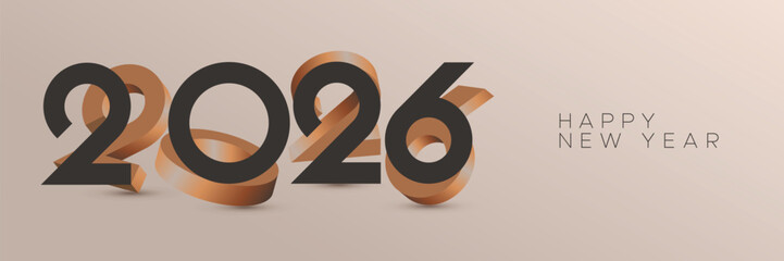 Luxury design of 2026 new year with 3D luxury gold and dark brown number. Unique 3D number of 2026 new year greeting cards