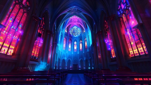 Bioluminescent Cathedral A Mystical Architectural Sanctuary of Glowing Stained Glass and Altars - Powered by Adobe