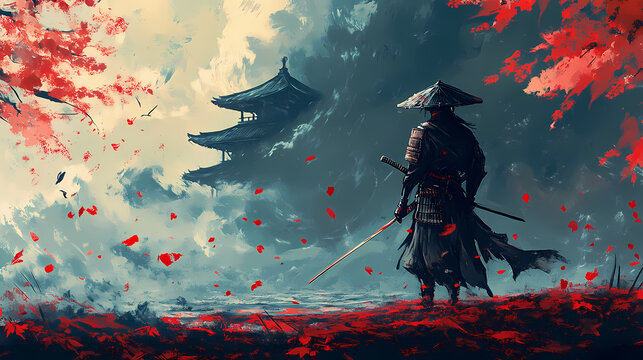 Ai image generate for ronin samurai. Feudal Japan. Illustration
