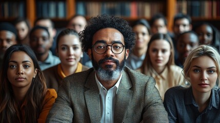 Obraz premium Diverse Group of People Listening Attentively in a Lecture Hall