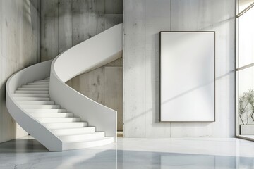 Obraz premium Modern white art gallery staircase architecture concrete.