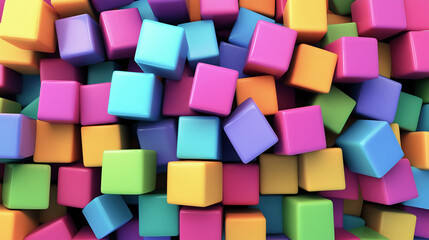 Colorful Pile of 3D Cubes in Various Bright Colors
