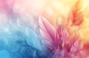 Soft pastel background with ethereal watercolor floral and feathers